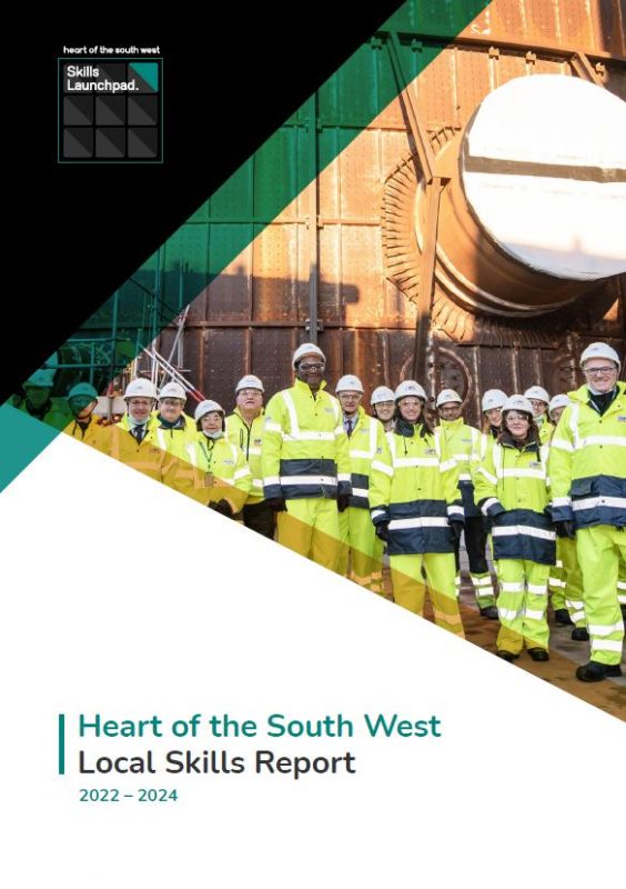 Front cover of the Local Skills Report for the Heart of the South West 2022 - 2024. A group of people is high vis clothing stand in an industrial setting.